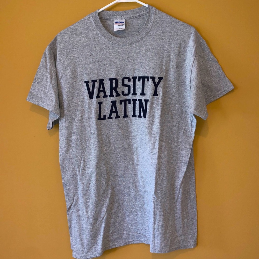 Gildan Brand Gray Cotton “Varsity Latin” Shirt Size Medium